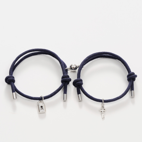 Pulsera magnética parejas candado y llave azul marino